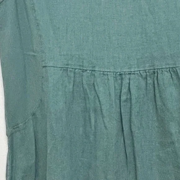 Terzo Millennio 100% Linen Sleeveless V-Neck Blue Green Knee Length Dress Sz Lrg - Picture 4 of 9